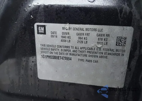2014 Chevrolet Cruze Eco Auto from USA, damaged, VIN 1G1PH5SB8E7473994